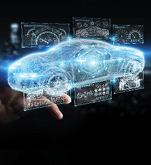 Businessman on blurred background modern smart car interface 3D rendering