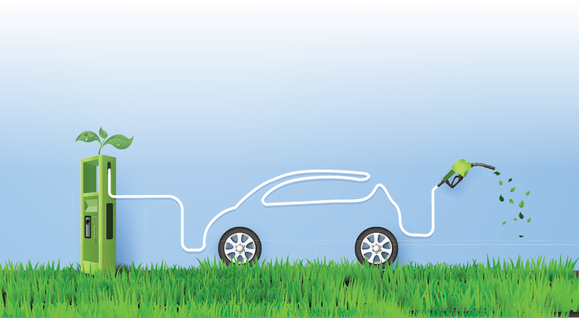 concept of Environmentally friendly  with eco car  paper art and craft style 
