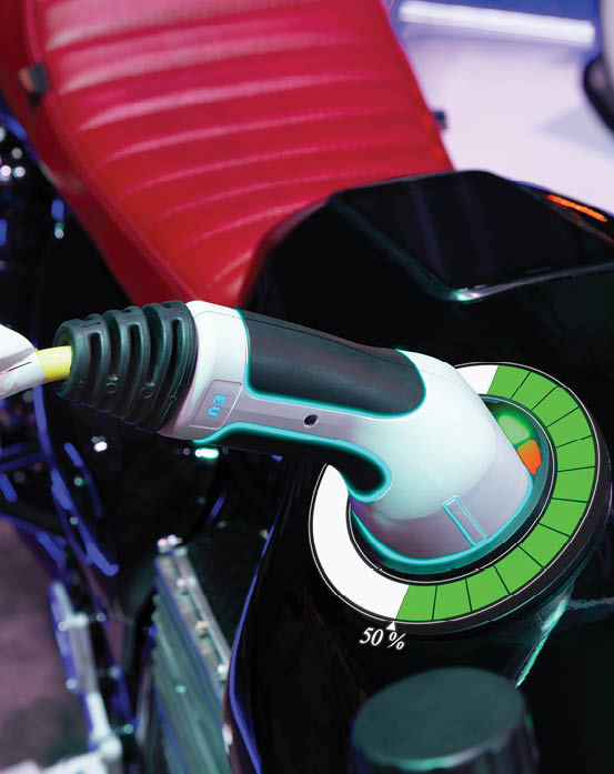 Electric motorcycle charging with graphical user interface, Future technology EV car concept