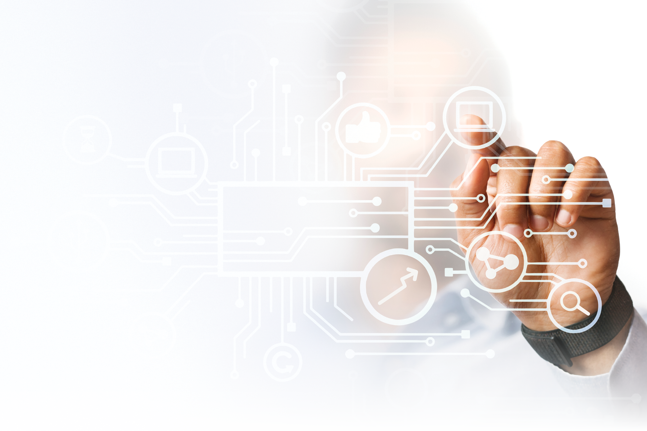 Businessman pointing at his presentation on the futuristic digital screen